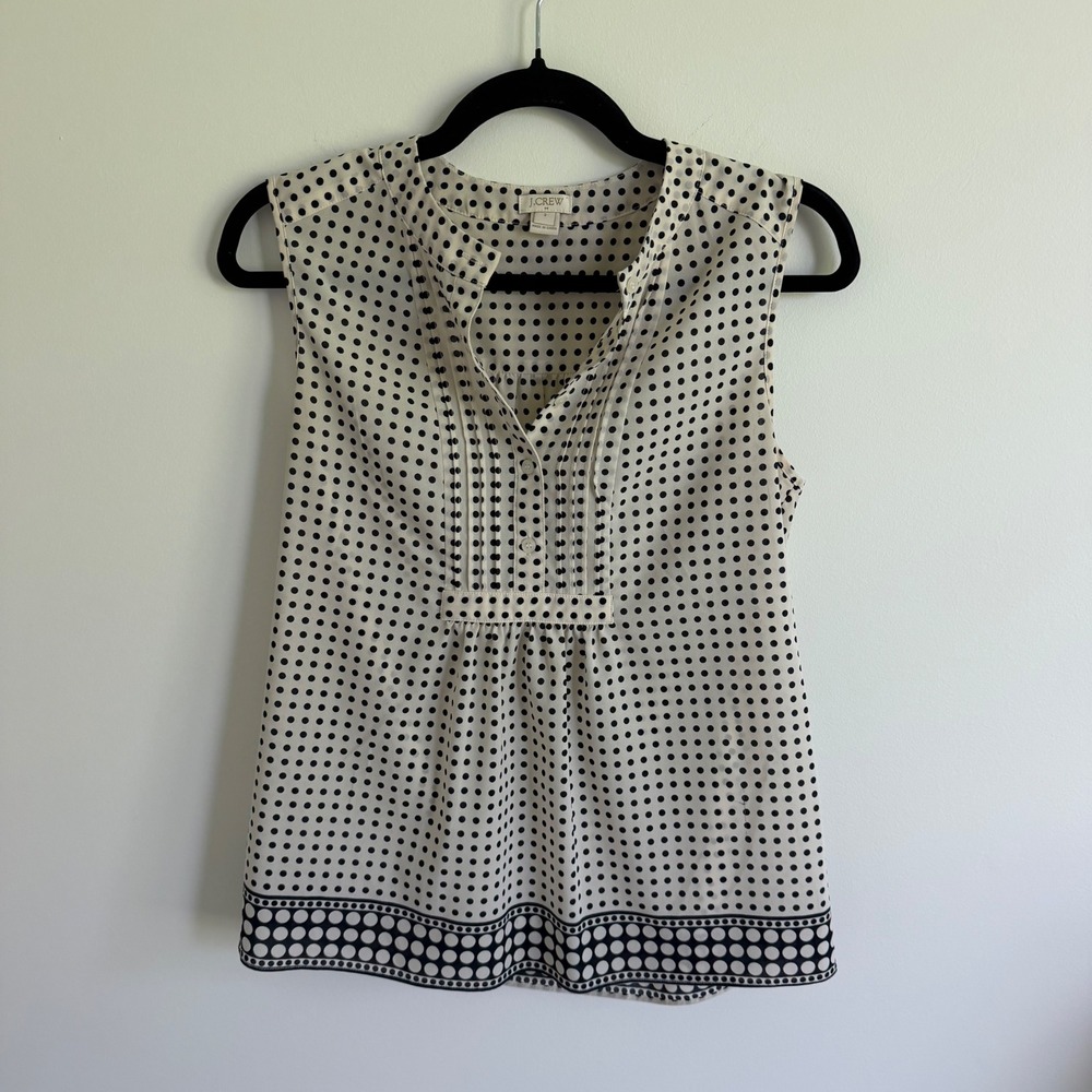 J.Crew Polka Dot Sleeveless Blouse Cream Black B9482 Womens Size 2